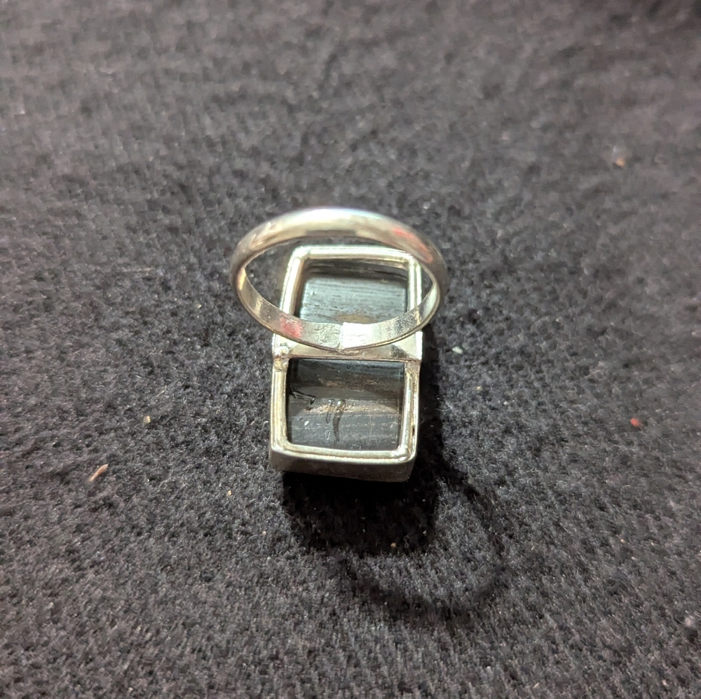 Silver Plated Rectangular Black Brown Pyrite Gems… - image 5